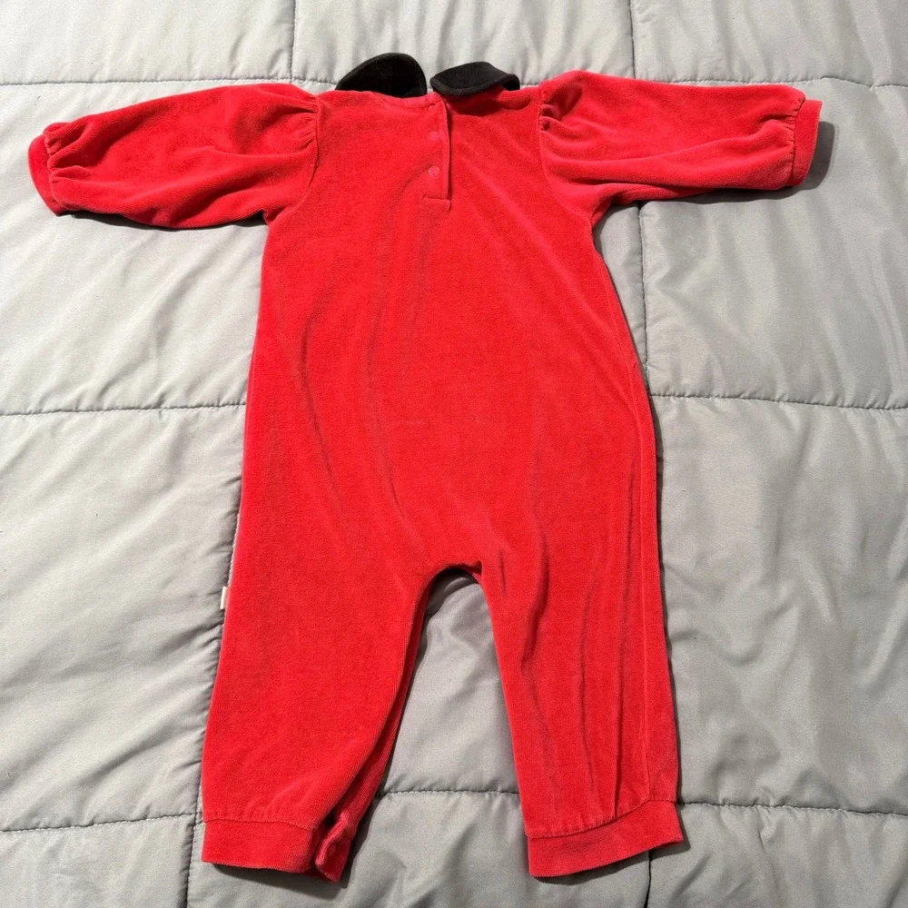 Vintage Disney Classic Pooh‎ Red Velour Romper 12 Months Velvet Collar Rare